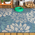 JONATHAN Y Floral Textured Weave Indoor Outdoor Area Rug 5X8 Navy/Aqua - Image 10