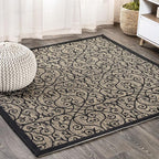 JONATHAN Y Vintage Filigree Indoor Outdoor Square Area Rug 4X4 Black/Khaki by JONATHANY