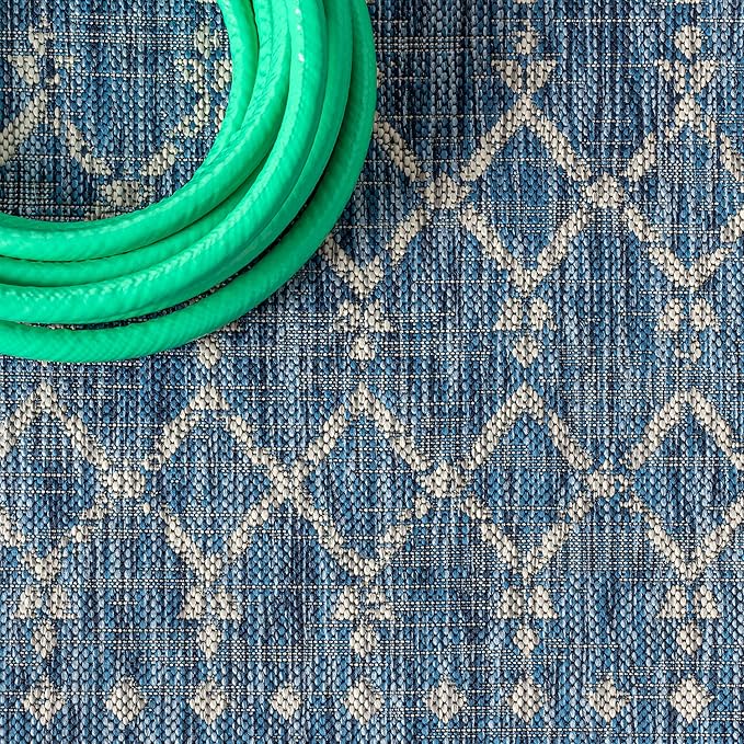 JONATHAN Y Moroccan Geometric Indoor Outdoor Runner Rug 2X20 Navy/Light Gray - Image 3