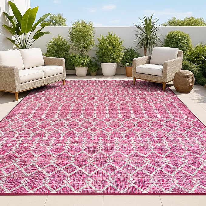 JONATHAN Y Moroccan Geometric Indoor Outdoor Area Rug 5X8 Fuchsia/Light Gray by JONATHANY