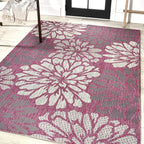 JONATHAN Y Floral Textured Weave Indoor Outdoor Area Rug 5X8 Fuchsia/Light Gray - Image 3
