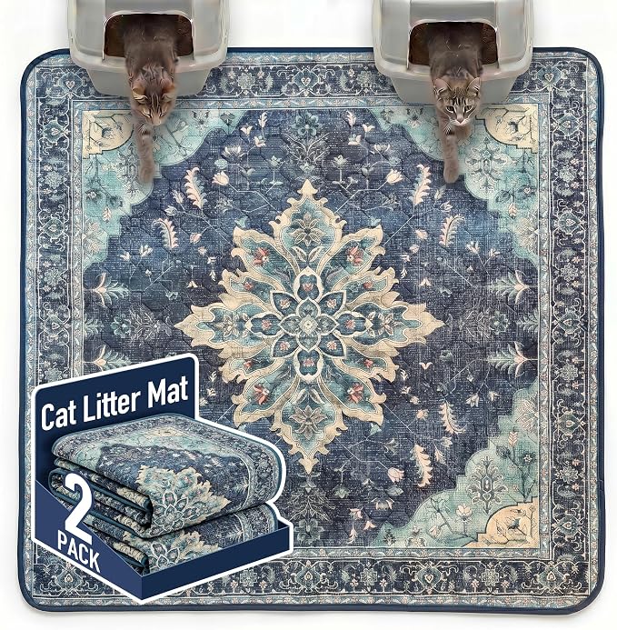 Hompet Cat Litter Mat 2 Pack, 72x72 Large Machine Washable Trapping Mats by Hompet