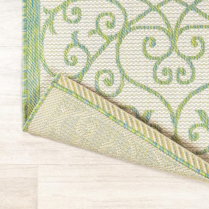 JONATHAN Y Vintage Filigree Indoor Outdoor Runner Rug 2X10 Cream/Green - Image 3
