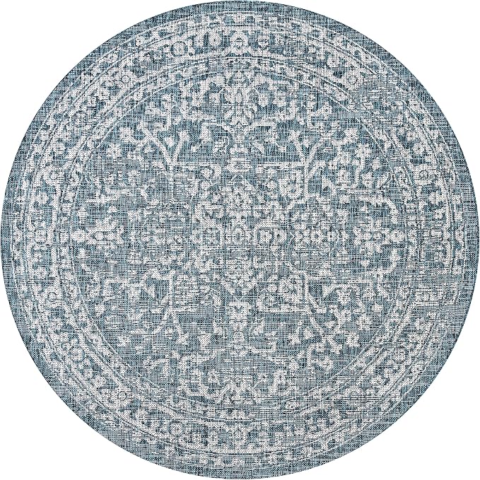 JONATHAN Y Boho Medallion Indoor Outdoor Round Area Rug 4 Ft Teal/Gray - Image 8