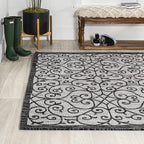 JONATHAN Y Vintage Filigree Indoor Outdoor Area Rug 6X9 Light Gray/Black - Image 3