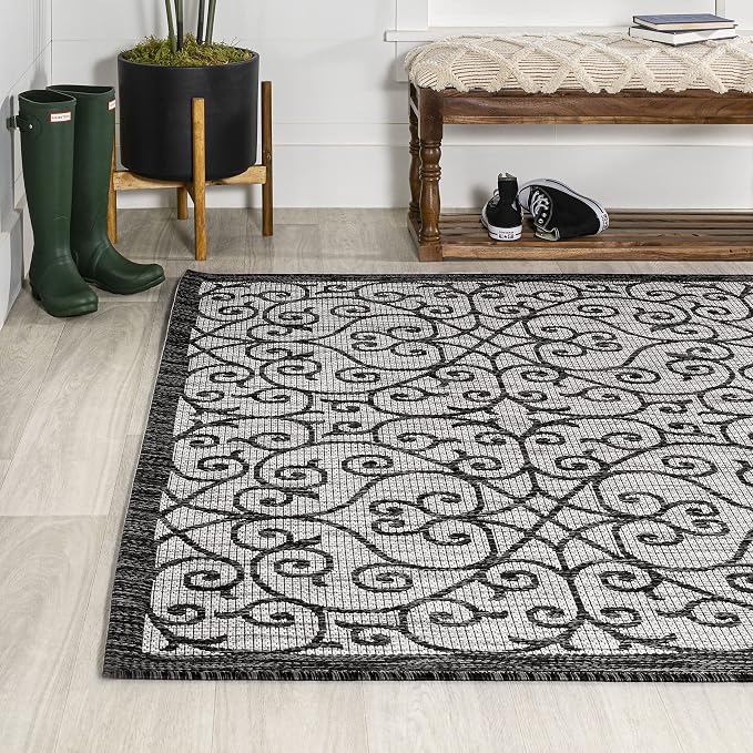 JONATHAN Y Vintage Filigree Indoor Outdoor Area Rug 6X9 Light Gray/Black - Image 3