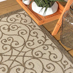 JONATHAN Y Vintage Filigree Indoor Outdoor Round Area Rug 5 Ft Beige/Brown - Image 3