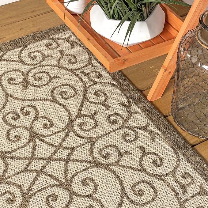 JONATHAN Y Vintage Filigree Indoor Outdoor Square Area Rug 8X8 Beige/Brown - Image 8