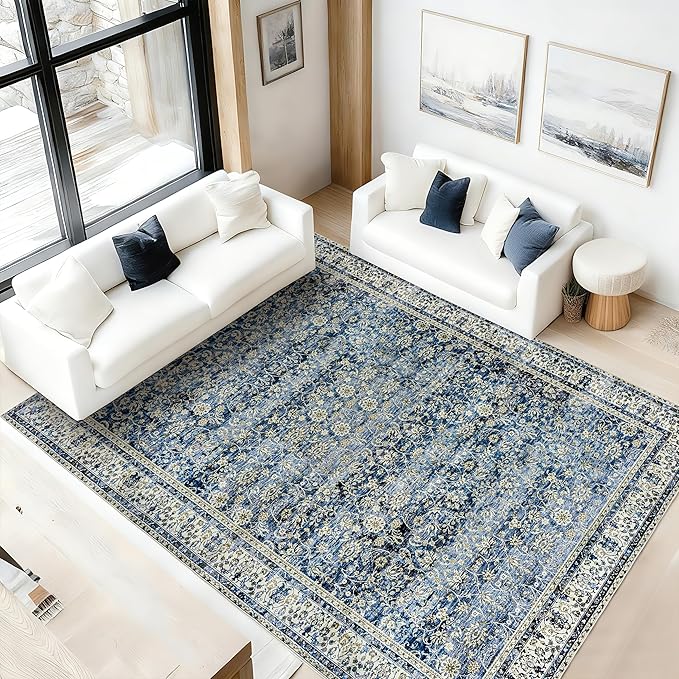 Blue Distressed Carpet Multi Rug Kitchen Living Room Bedroom Dining Room by BILEEHOME