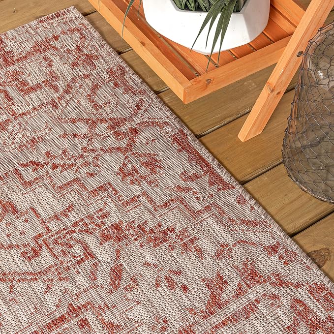 JONATHAN Y Boho Medallion Indoor Outdoor Square Area Rug 3X3 Red/Taupe - Image 7