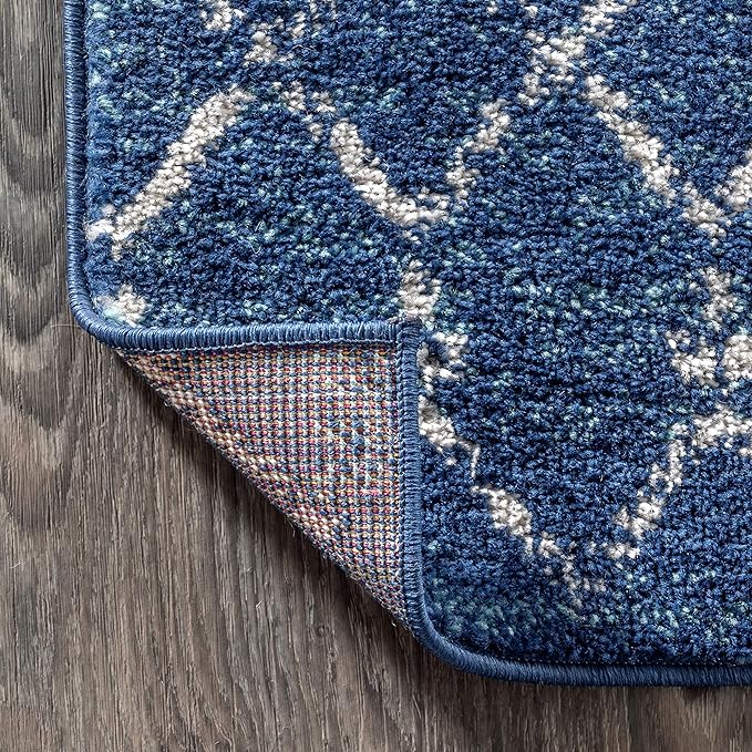 JONATHAN Y Boho Vintage Diamond Blue/White Indoor Area Rug 5X8 ft, Moroccan Hype - Image 4