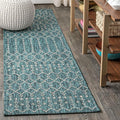 JONATHAN Y Moroccan Geometric Indoor Outdoor Runner Rug 2X8 Teal/Gray, Ourika by JONATHANY