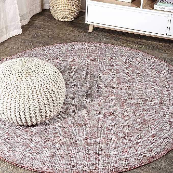 JONATHAN Y Boho Medallion Indoor Outdoor Round Area Rug 5 Ft Red/Taupe by JONATHANY