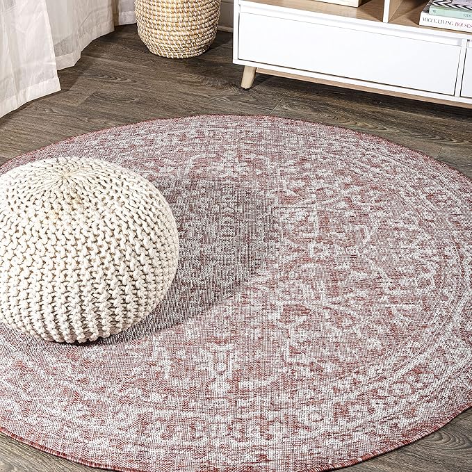 JONATHAN Y Boho Medallion Indoor Outdoor Round Area Rug 9 Ft Red/Taupe by JONATHANY