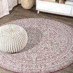 JONATHAN Y Boho Medallion Indoor Outdoor Round Area Rug 3 Ft Red/Taupe by JONATHANY
