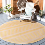 SAFAVIEH Courtyard Collection 6'7" Round Gold/Beige CY6062 Stripe Indoor/ by Unknown