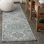 JONATHAN Y Boho Medallion Indoor Outdoor Runner Rug 2X8 Teal/Gray, Estrella by JONATHANY