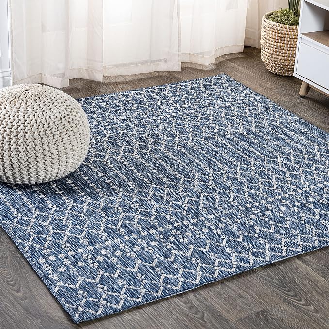 JONATHAN Y Moroccan Geometric Indoor Outdoor Square Area Rug 3X3 Navy/Light Gray by JONATHANY