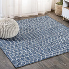 JONATHAN Y Moroccan Geometric Indoor Outdoor Square Area Rug 3X3 Navy/Light Gray by JONATHANY