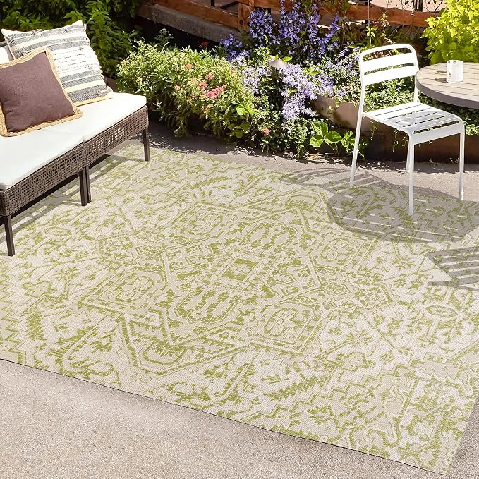 JONATHAN Y Boho Medallion Indoor Outdoor Area Rug 9X12 Cream/Green, Estrella - Image 4