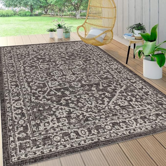 JONATHAN Y Boho Medallion Indoor Outdoor Area Rug 3X5 Black/Gray, Malta - Image 4