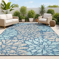 JONATHAN Y Floral Textured Weave Indoor Outdoor Area Rug 8X10 Navy/Aqua by JONATHANY