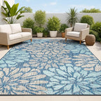 JONATHAN Y Floral Textured Weave Indoor Outdoor Area Rug 8X10 Navy/Aqua by JONATHANY