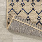 JONATHAN Y Moroccan Geometric Indoor Outdoor Round Area Rug 6 Ft Beige/Navy - Image 4