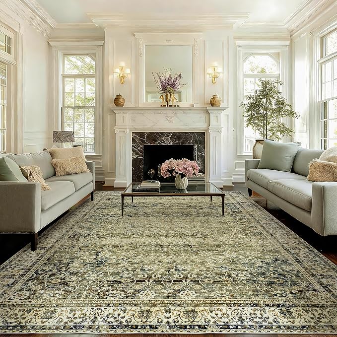 Large Boho Area Rugs 8x10 for Living Room, Low Pile Stain Resistant Neutral by BILEEHOME