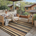 Outdoor Plastic Straw Rug Waterproof Patio 6x9 Brown Black Stripe Mat by WondRg