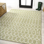 JONATHAN Y Moroccan Geometric Indoor Outdoor Area Rug 4X6 Light Green/Cream - Image 3