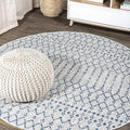 JONATHAN Y Moroccan Geometric Indoor Outdoor Round Area Rug 4 Ft Light Gray/Navy by JONATHANY