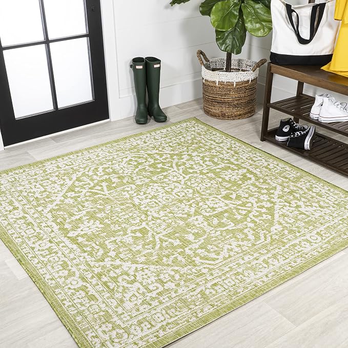 JONATHAN Y Boho Medallion Indoor Outdoor Square Area Rug 5X5 Green/Cream by JONATHANY