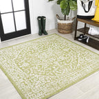 JONATHAN Y Boho Medallion Indoor Outdoor Square Area Rug 5X5 Green/Cream by JONATHANY