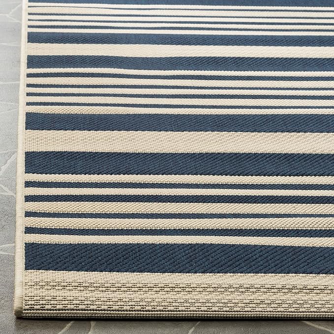 SAFAVIEH Courtyard Collection 2'3" x 20' Navy/Beige CY6062 Stripe Indoor/ - Image 3
