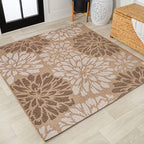 JONATHAN Y Floral Textured Weave Indoor Outdoor Square Area Rug 4X4 Brown/Cream by JONATHANY