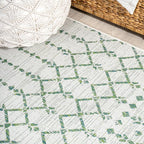 JONATHAN Y Moroccan Geometric Indoor Outdoor Runner Rug 2X8 Green/Ivory - Image 5