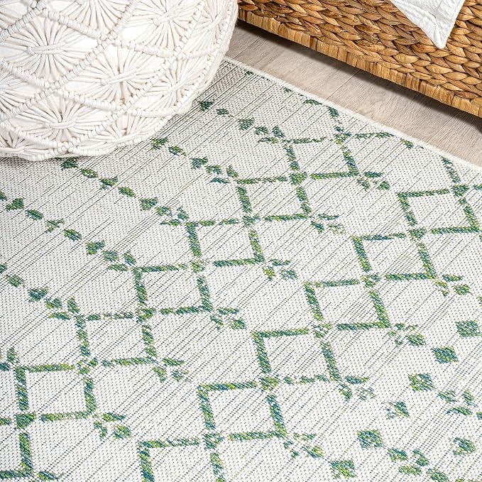 JONATHAN Y Moroccan Geometric Indoor Outdoor Runner Rug 2X8 Green/Ivory - Image 5