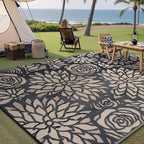 Outdoor Plastic Straw Rug Waterproof Patio 8x10 Black Brown Floral Mat - Image 4