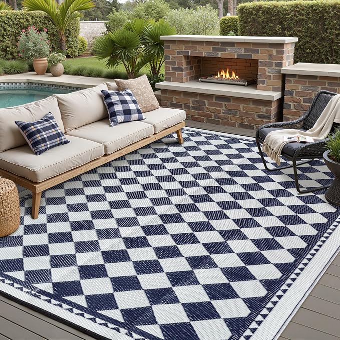 HUGEAR Outdoor Waterproof Rug 8'x10' Plastic Straw Rugs Washable Reversible by HUGEAR