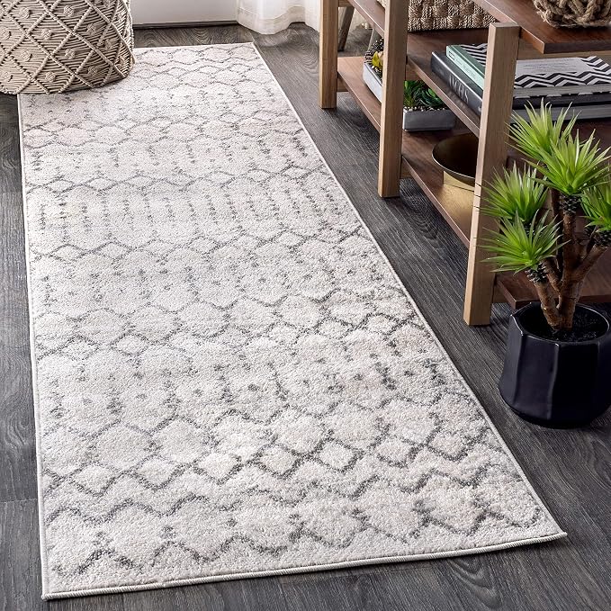 JONATHAN Y Boho Vintage Diamond Cream/Gray Runner Rug 2X14 ft, Moroccan Hype by JONATHANY