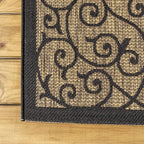 JONATHAN Y Vintage Filigree Indoor Outdoor Area Rug 5X8 Black/Khaki, Madrid - Image 5