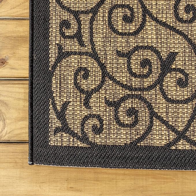 JONATHAN Y Vintage Filigree Indoor Outdoor Area Rug 5X8 Black/Khaki, Madrid - Image 5
