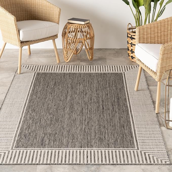 Nuloom Asha Grey/Ivory, Striped Border, Soft and Cozy, High Traffic, Easy Clean - Image 9