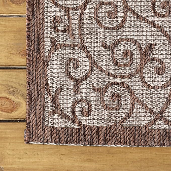 JONATHAN Y Vintage Filigree Indoor Outdoor Square Area Rug 5X5 Taupe/Espresso - Image 7