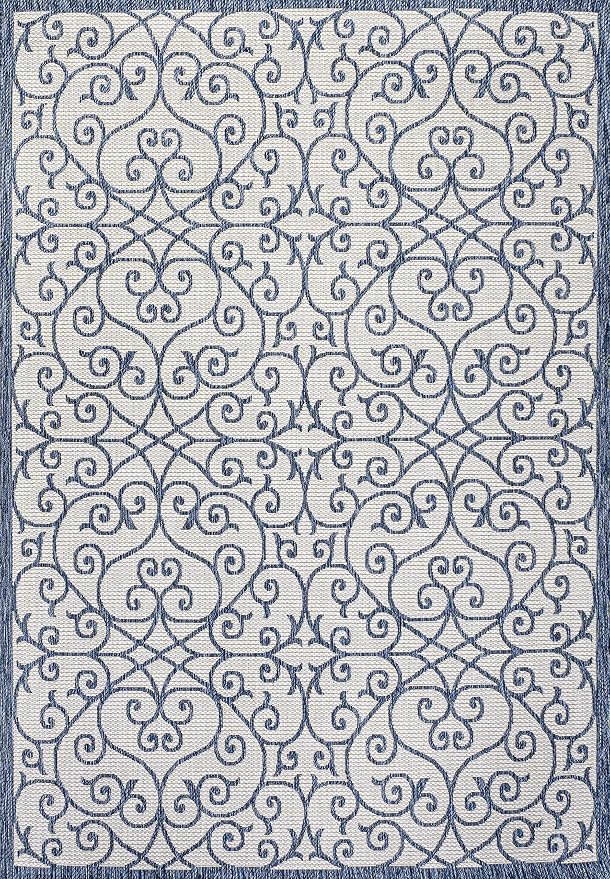 JONATHAN Y Vintage Filigree Indoor Outdoor Area Rug 8X10 Blue/Cream, Madrid - Image 8