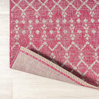JONATHAN Y Moroccan Geometric Indoor Outdoor Round Area Rug 5 Ft Fuchsia/Light - Image 3