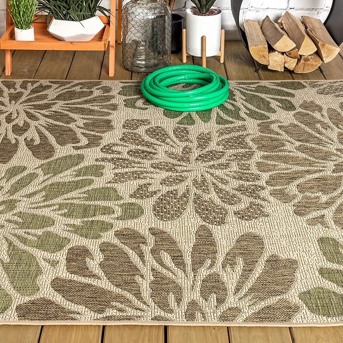 JONATHAN Y Floral Textured Weave Indoor Outdoor Area Rug 3X5 Sage/Brown - Image 10