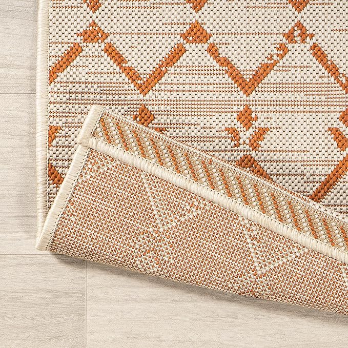 JONATHAN Y Moroccan Geometric Indoor Outdoor Area Rug 4X6 Cream/Orange - Image 5