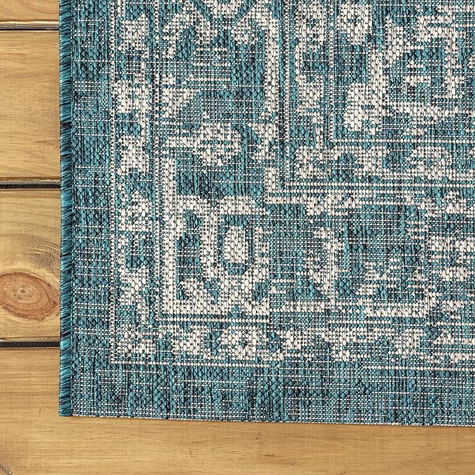 JONATHAN Y Boho Medallion Indoor Outdoor Round Area Rug 4 Ft Teal/Gray - Image 6